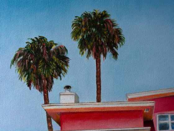 PINK AND TURQUISE by Vera Melnyk (Vintage California Vibes: Pink House, Turquoise Buick, Palm Trees - Ideal for Art Collectors)