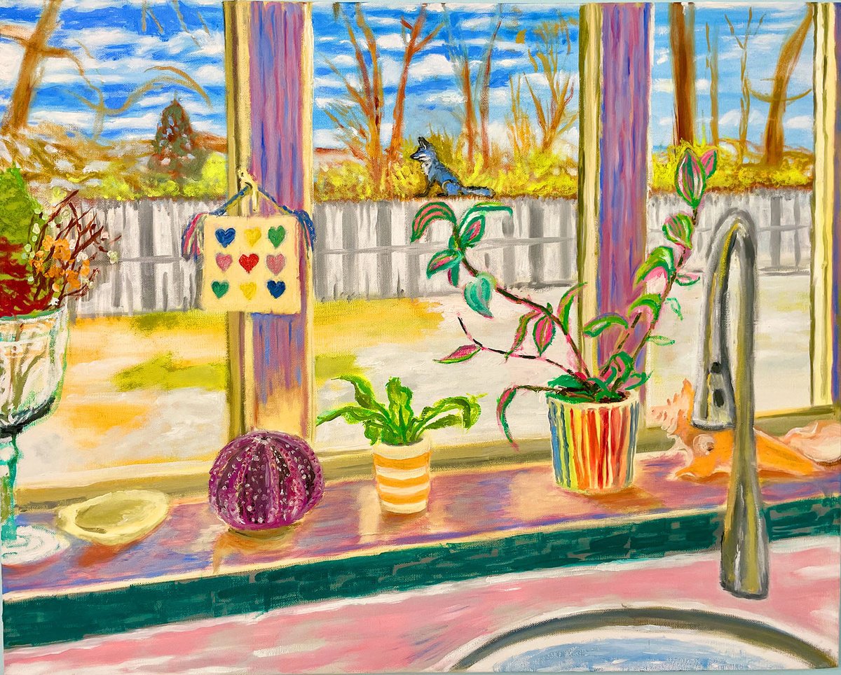 Expressive Still Life Oil Painting By Susan Stewart, 40 X 30", "The Blue Fox", Original Artwork