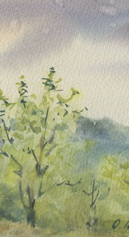 Spring rains #1 / Watercolor landscape Sky scenery by Olha Malko