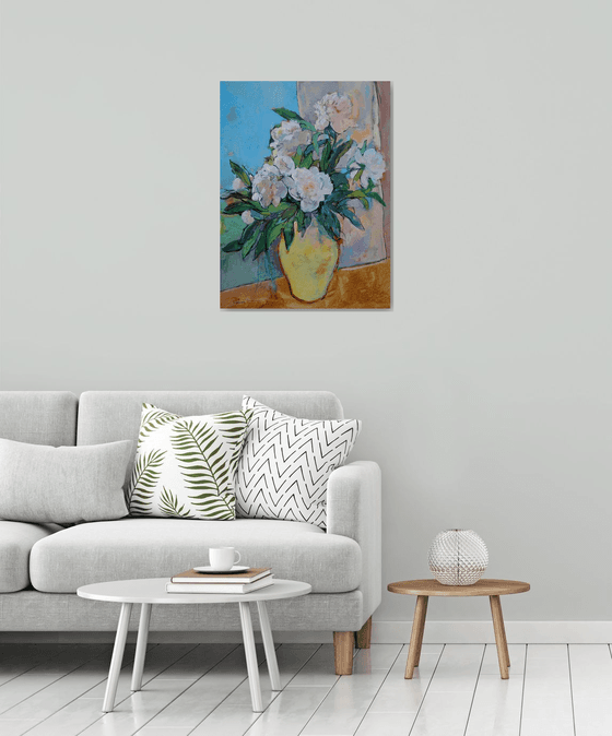 Peonies in the yellow jug