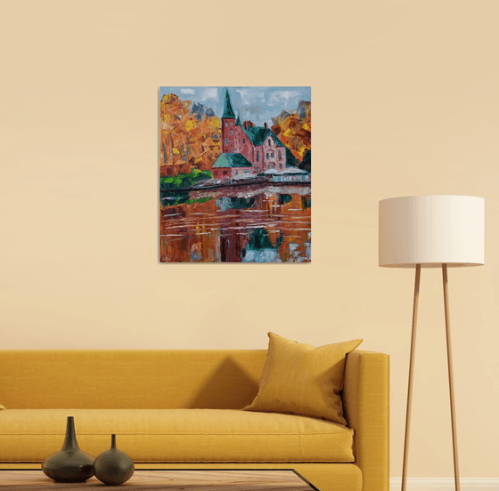 Bruges cityscape oil painting, Brugge original wall art, Belgium