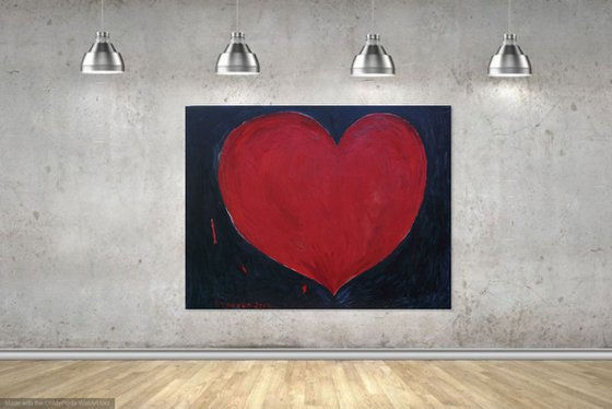 RED HEART - If there is a heart that starts to beat somewhere, There is certainly a reflection of it…  - Abstract interior art, original oil painting, red black colour, love lovers passion - XXL large size, Valentine