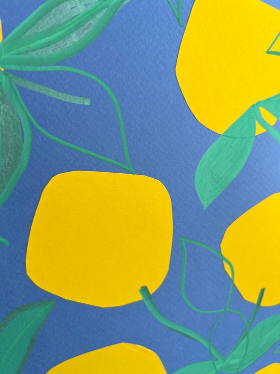 Yellow lemons on blue