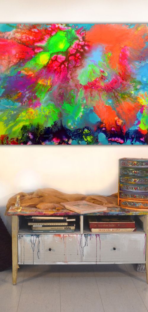 FREE SHIPPING - Happy Harmony III - 150x60 cm - Big Painting XXXL - Large Abstract, Supersized Painting - Ready to Hang, Hotel Wall Decor by Soos Tiberiu
