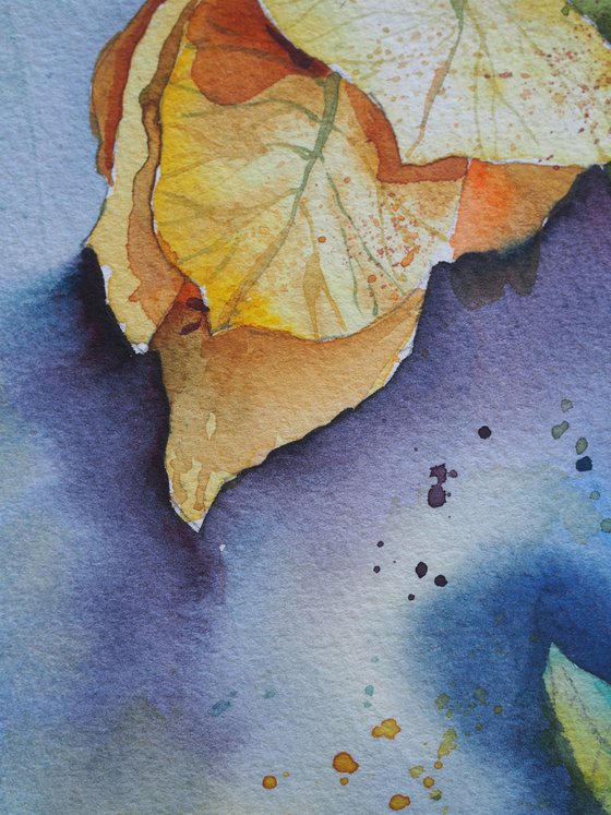 Branch of yellow bougainvillea - original watercolor expressive flowers