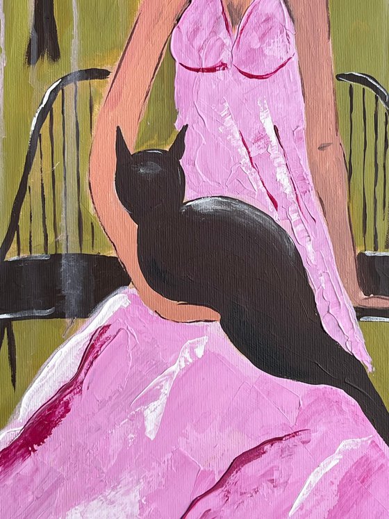 Woman with Cat Painting