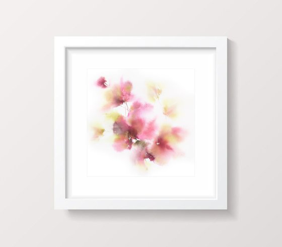 Pink abstract watercolor floral painting "Mallow"