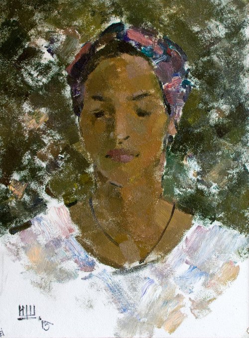 "The Portrait of Gayane Avetisyan". Oil on carton. 62/47cm. by Igor (Krapar) Shcherbakov