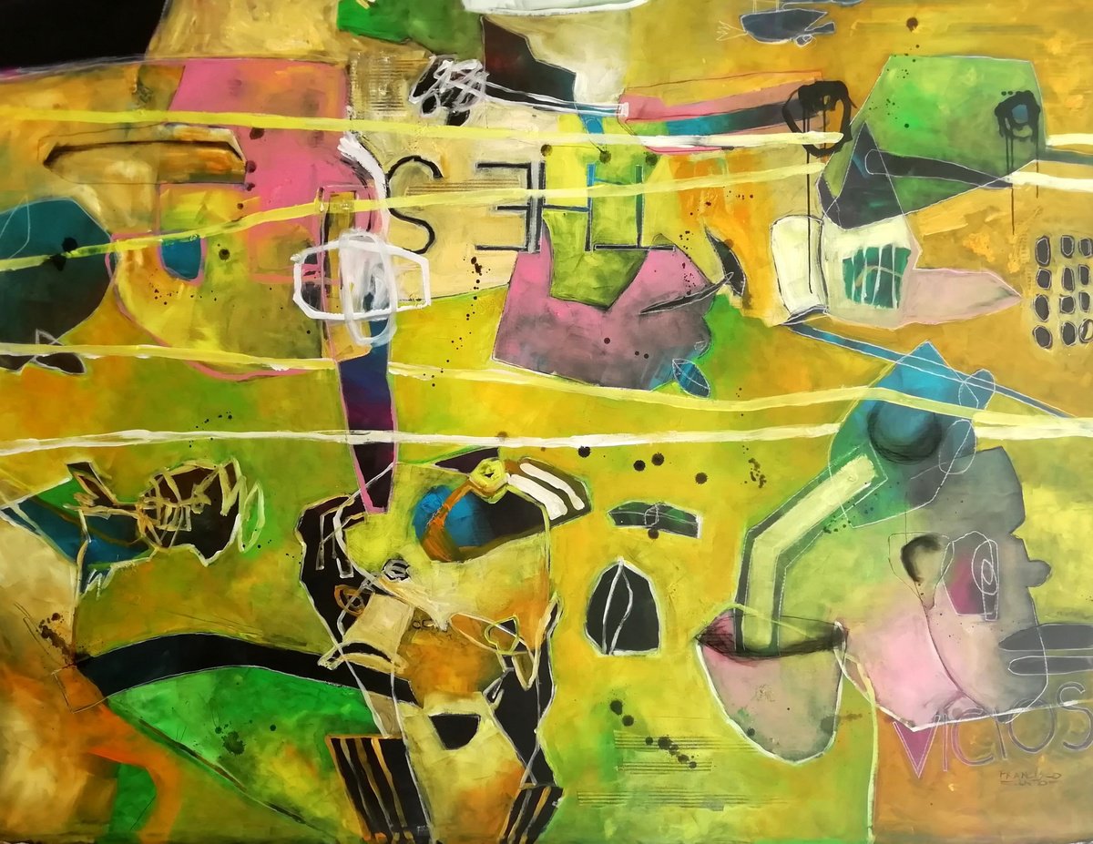 Organic Abstract Acrylic Painting By Francisco Santos, 79 X 59, Insight 2, Original Artwork