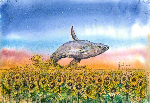 Sunflowers and whale by Denis Godyna