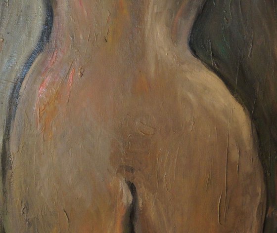 NUDE. NIGHT - original painting, nude erotic art, dark coloured female figure, nude girl back night