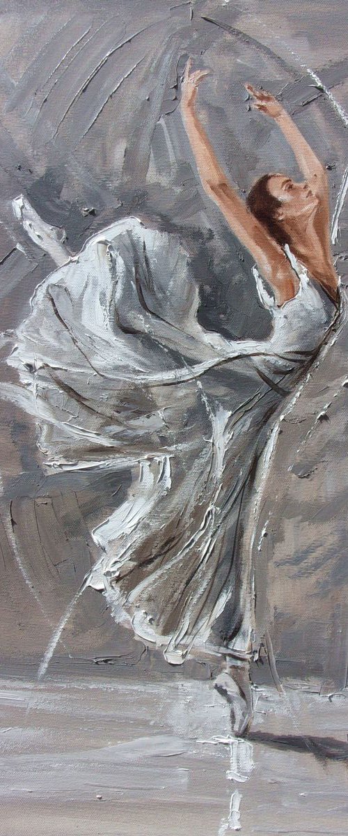 " DANCE IN THE LIGHT "- ballerina liGHt ballet ORIGINAL OIL PAINTING, GIFT, PALETTE KNIFE by Monika Luniak