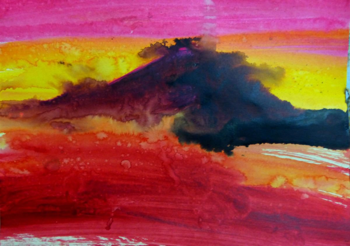 sunset. mountain, 30x41 cm, watercolor on paper by Nastasia Chertkova