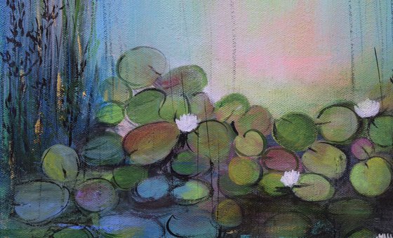 Water Lilies !!  Locked in my heart !! Contemporary Abstract !! Ready to hang !!