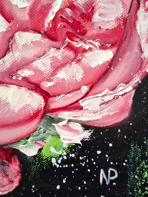 Midnight bloom, floral peonies painting