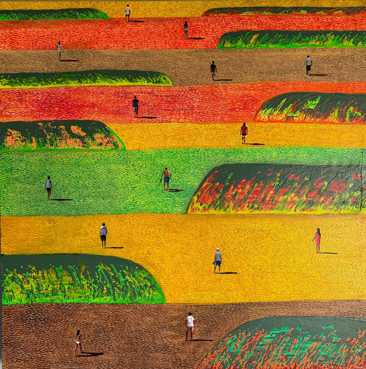 Surrealistic Landscape Painting By Stefano Pallara, 35 X 35", Alignment With Now, Original Artwork