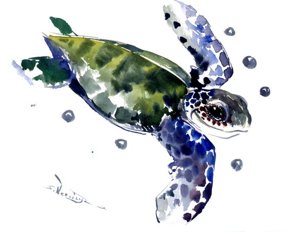 Sea Turtle, watercolor turtle painting