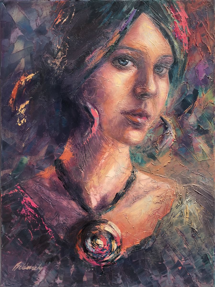 Impressionistic Portrait Oil Painting By Beata Belanszky Demko, 12 X 16, Fragments Of Memories, Original Artwork