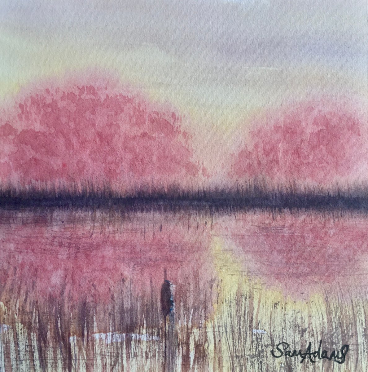Blossoms by the lake by Samantha Adams professional watercolorist