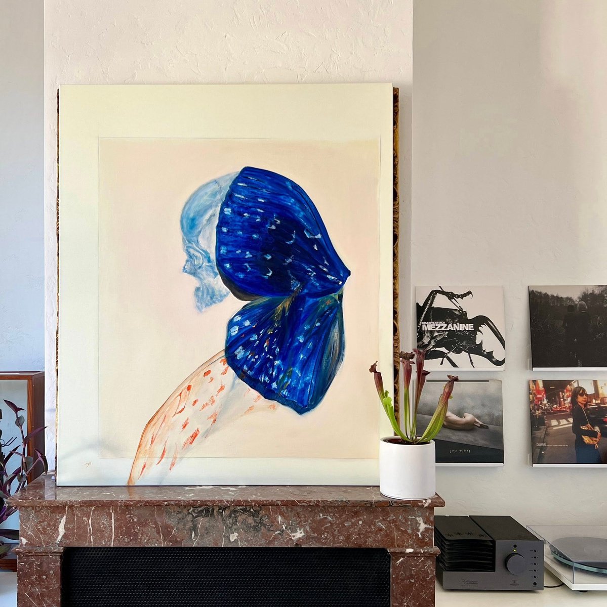 Surrealistic Portrait Oil Painting By Maxence Ma, 39 X 47", || La Dame Aux Camelias ||, Original Artwork