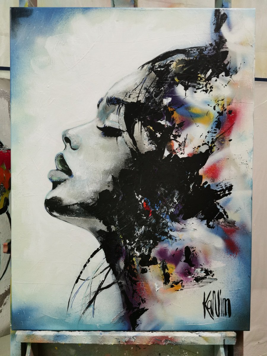 Urban And Pop Portrait Painting By Kanim, 24 X 31", Trusting Instincts, Original Artwork