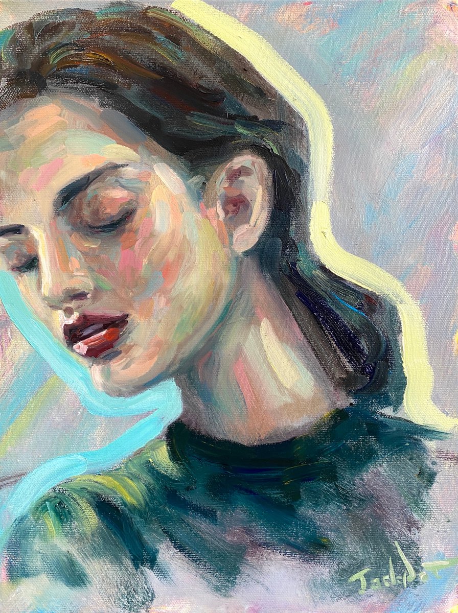 Abstract Woman portrait painting hand drawn portrait from photo above bed decor Original w... by Evgeny Potapkin