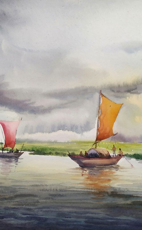 Colorful Sailing Boats at Cloudy day by Samiran Sarkar