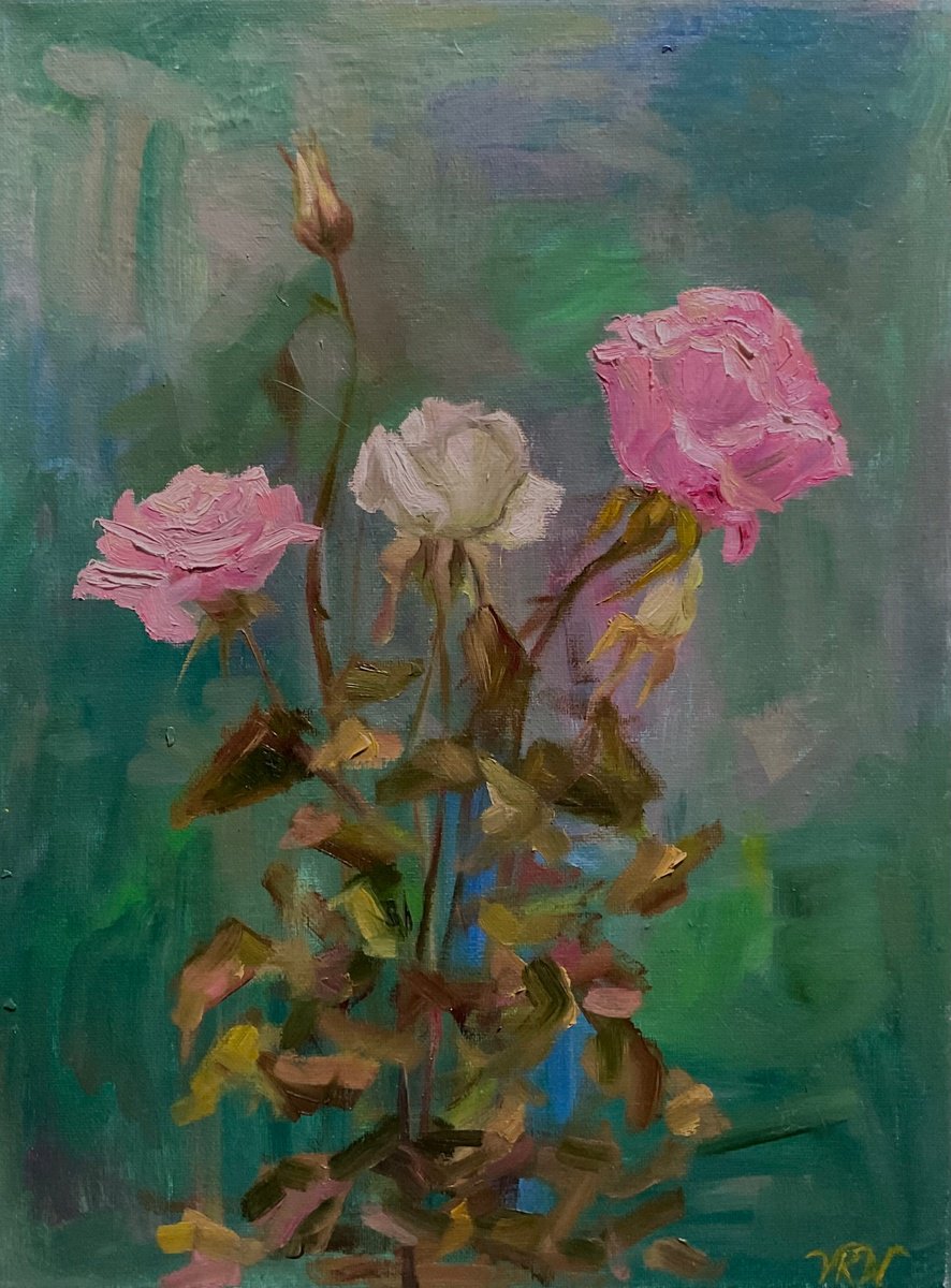 Impressionistic Botanical Oil Painting By Vera Klimova, 12 X 16", Gentle Love, Original Artwork