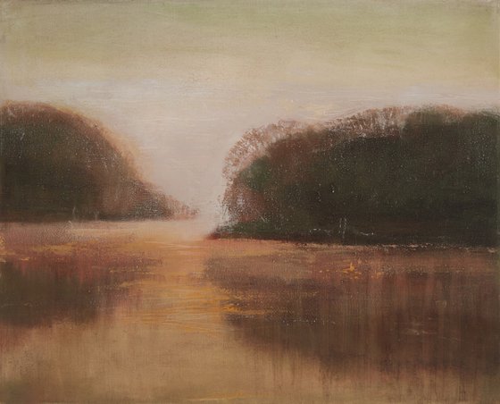 Foggy on the river 20x16 inch Contemporary Art by Bo Kravchenko