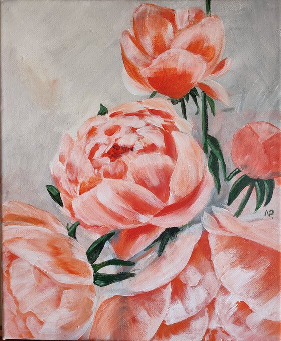 Peonies flowers, original floral acrylic painting, gift idea