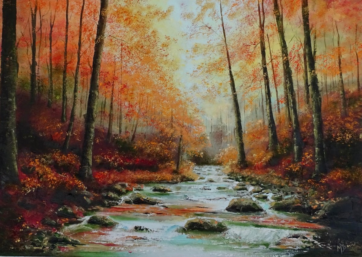 Impressionistic Landscape Oil Painting By Mel Davies Original Art, 28 X 20", Beautiful Fall, Original Artwork