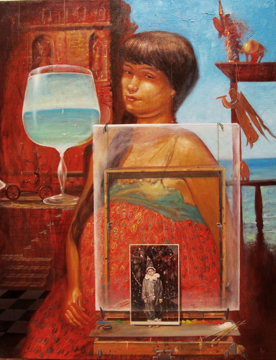 Surrealistic Portrait Oil Painting By Serhiy Roy, 28 X 35", Between The Two Seas., Original Artwork