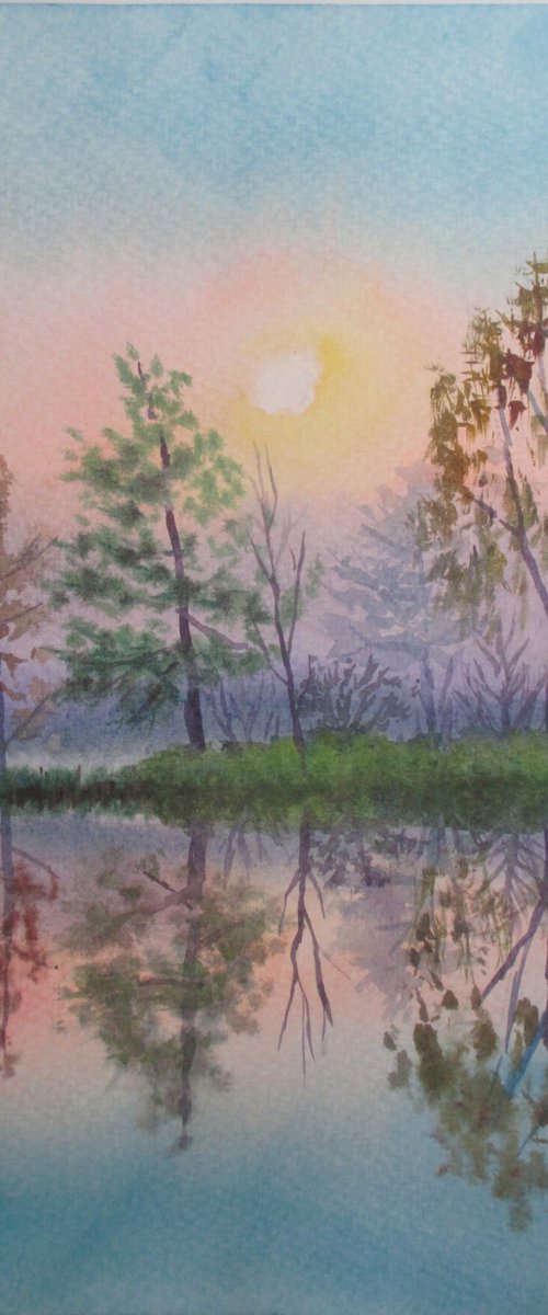 Frosty evening - watercolor landscape by Julia Gogol