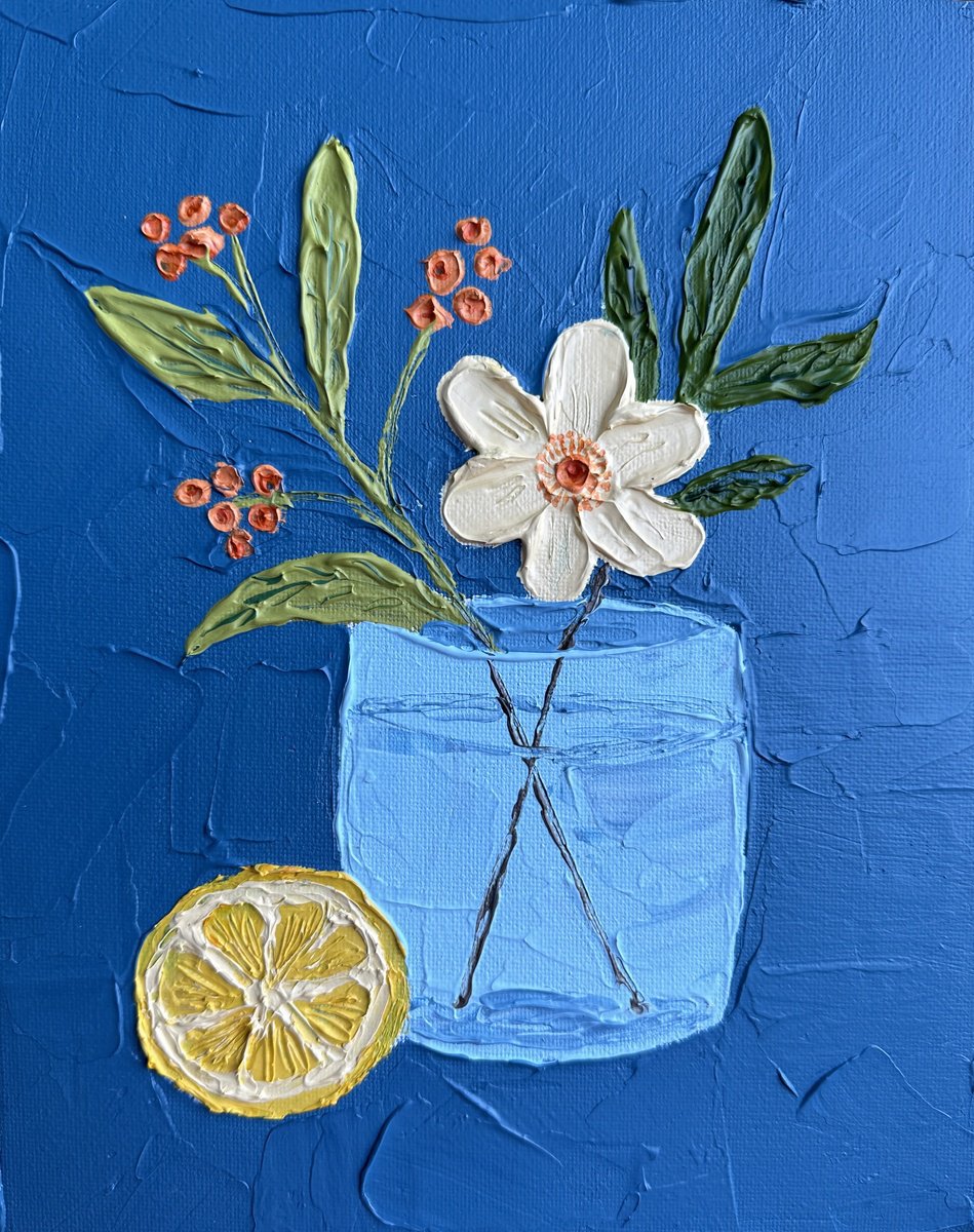 Flowers And Lemon 2 By Guzaliya Xavier, 8 X 10, Artwork For Sale On Artfinder