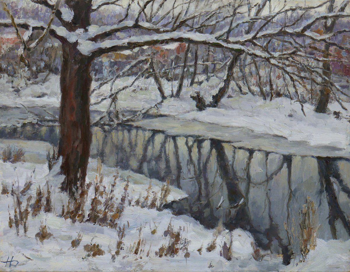The Winter River - winter landscape painting by Nikolay Dmitriev