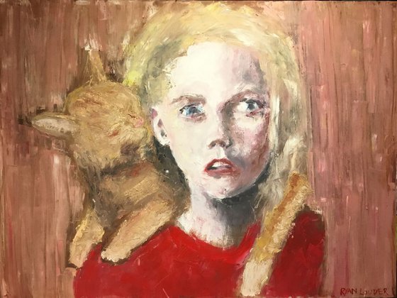 Cat and Girl  30x40 Canvas