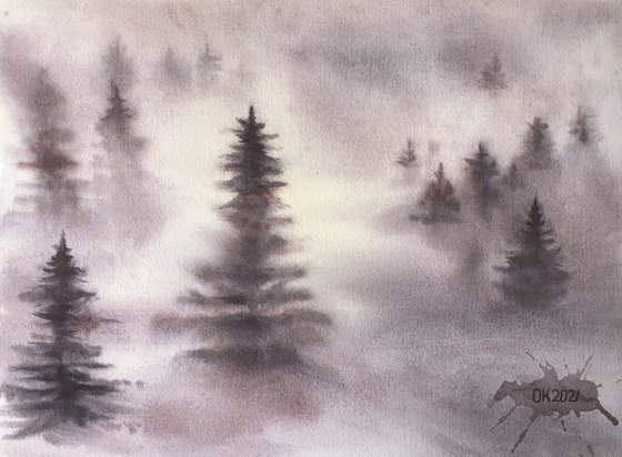 "Foggy alpine forest"