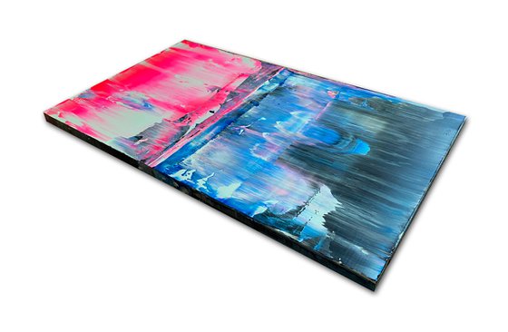 "From The Ice Age To The Pink Age" - FREE USA SHIPPING - Original PMS Abstract Acrylic Painting On Reclaimed Wood Panel - 14" x 24"