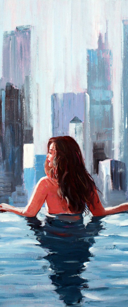 "MY TOWN ... " ORIGINAL PAINTING , GIFT,WOMAN, OIL ON CANVAS, CITYSCAPE by mir-jan