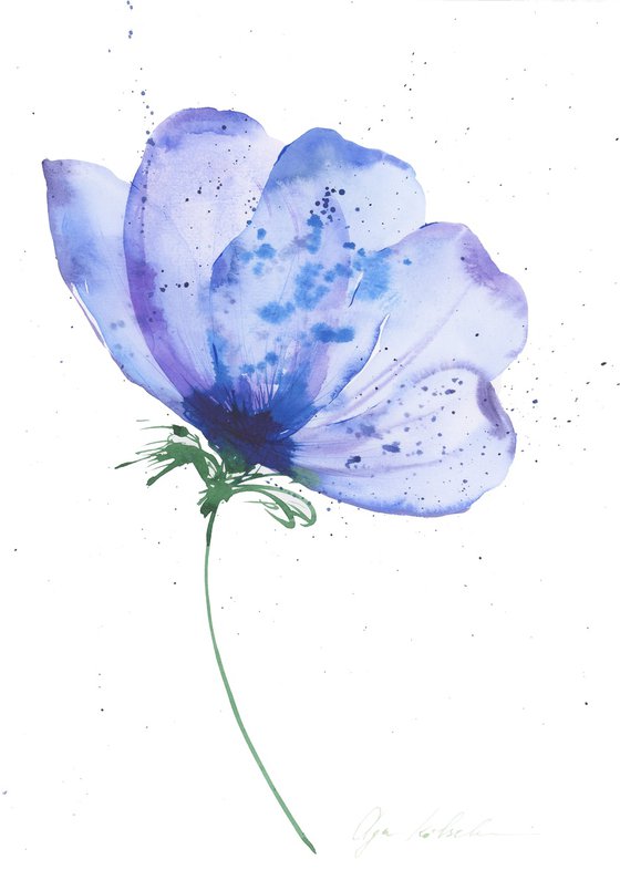 Watercolor purple anemone abstract