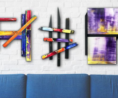 "We Got This" - Save As A Series - Original PMS Mixed Media Assemblage Sculptural Paintings On Wood Pieces and Panels - 72.5 x 25 inches by Preston M. Smith (PMS)