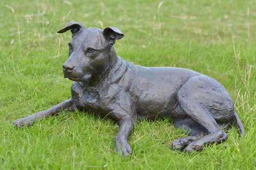 "Skye" Lying American Staffordshire Bull Terrier in Foundry Bronze metal by Tanya Russell