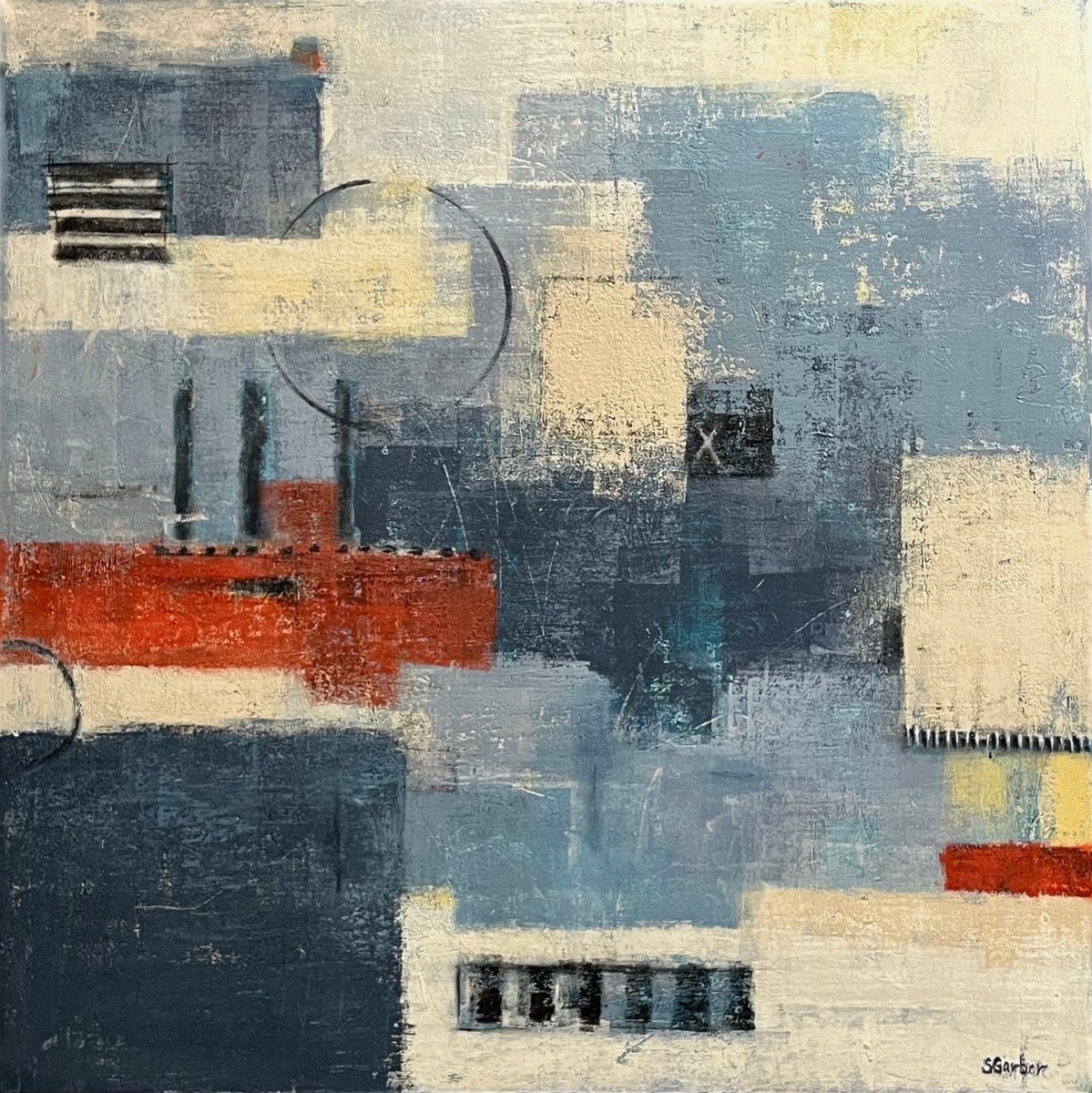 Geometric Abstract Acrylic Painting By Shellie Garber, 36 X 36", Mezzaluna, Original Artwork