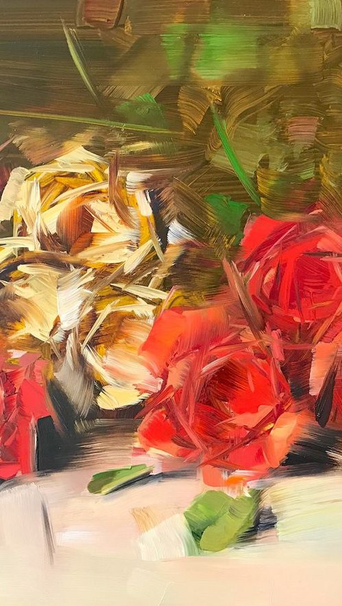 Roses, Oil painting, One of a kind, Signed, Handmade artwork by Vahe Yeremyan
