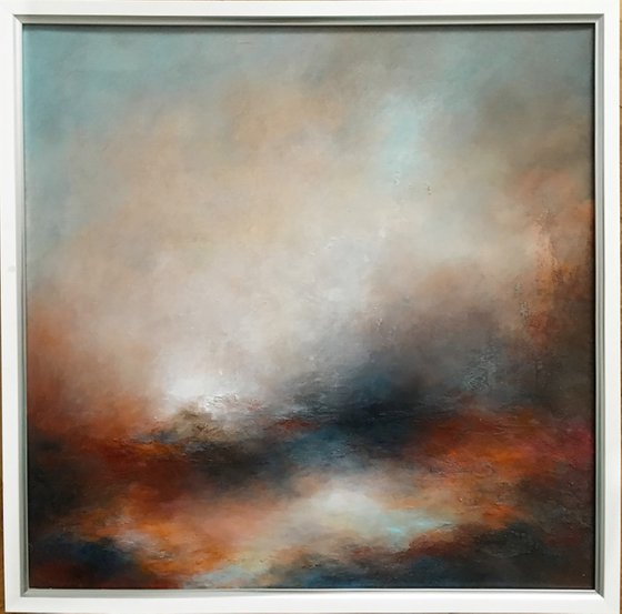 Warm hills 50X50 sm - Sky landscape orange red splash fantasy original acrylic painting landscape gift modern. Original acrylic painting. urban art office art decor home decor gift idea 2020