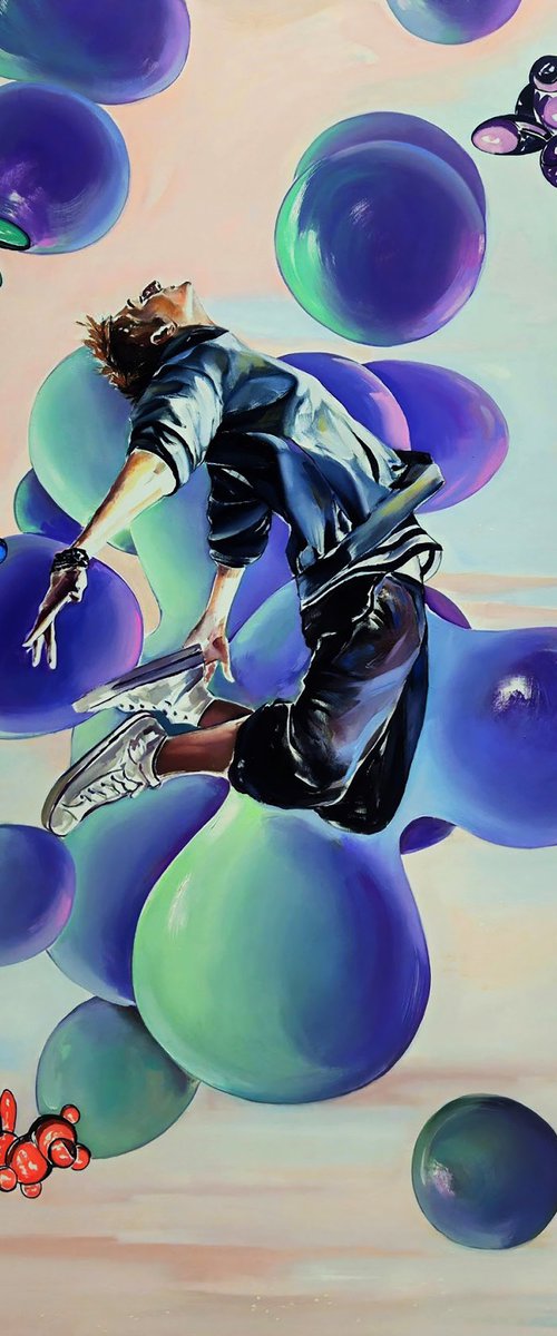 Tiktok Man Jumping - Left part of the diptych by Igor Konovalov