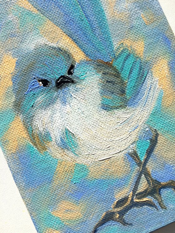Splendid bird, miniature original oil painting.
