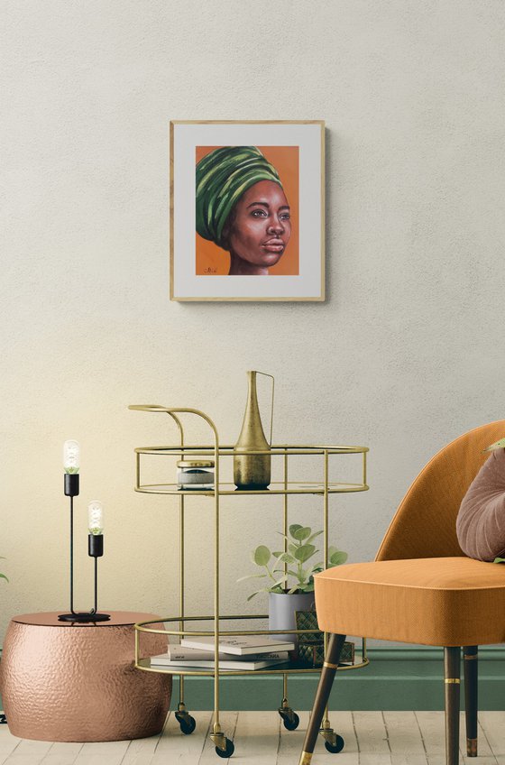 African woman with green scarf