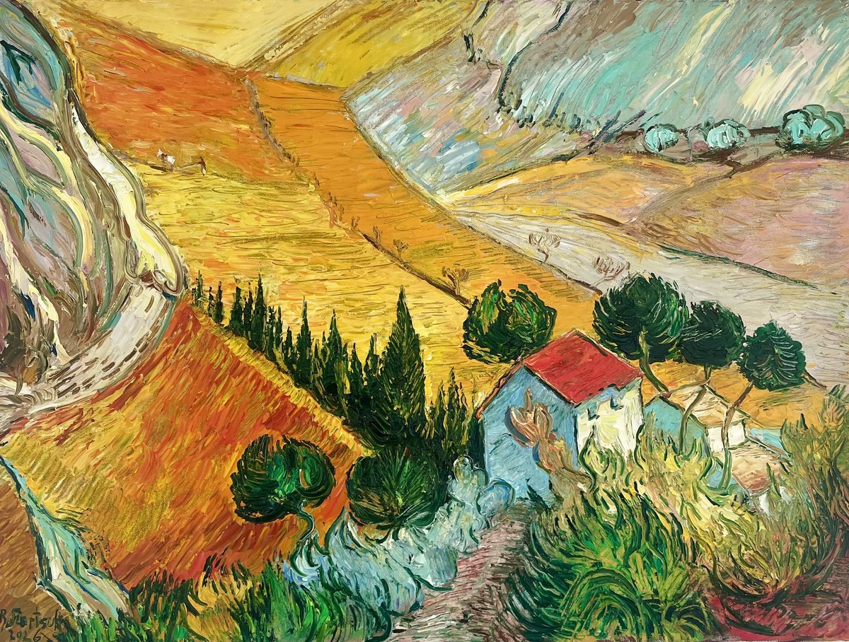 Tuscan Landscape (After Van Gogh) By Roman Sleptsuk, 31 X 24, Artwork For Sale On Artfinder
