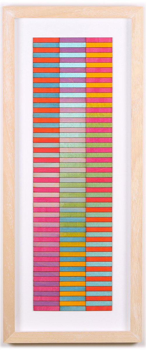 Three Panel Long Stripe Colour Study Natural Frame by Amelia Coward